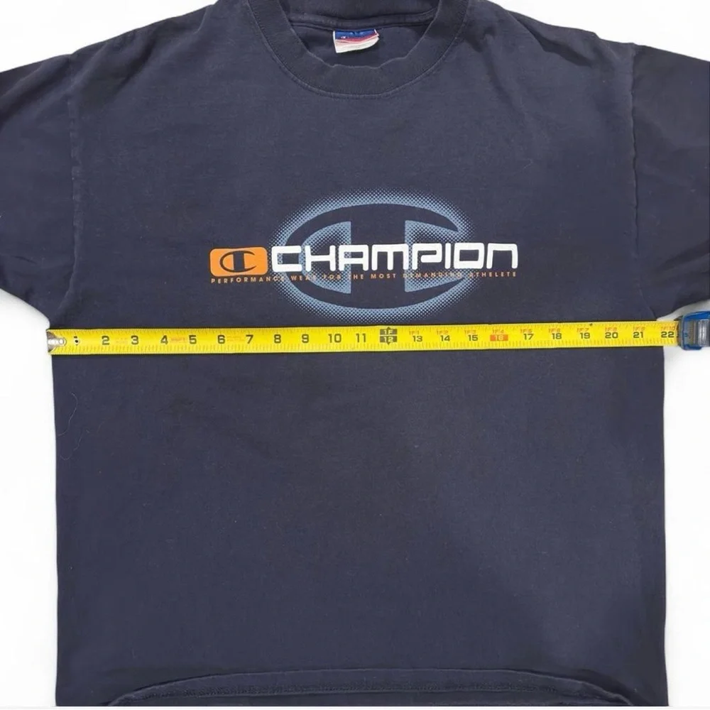 VTG Y2K Champion Navy Graphic T-Shirt Size Men’s Large